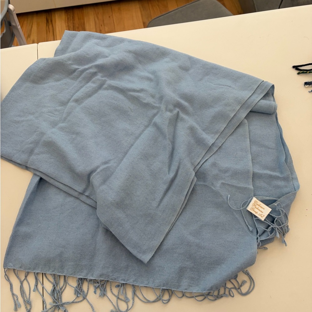 Cashmere Pashmina Group Scarf Cashmere Silk Light Blue Full Size